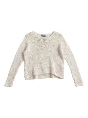 Vince Open Knit Cotton Sweater Women's Medium Off-White Lace Up